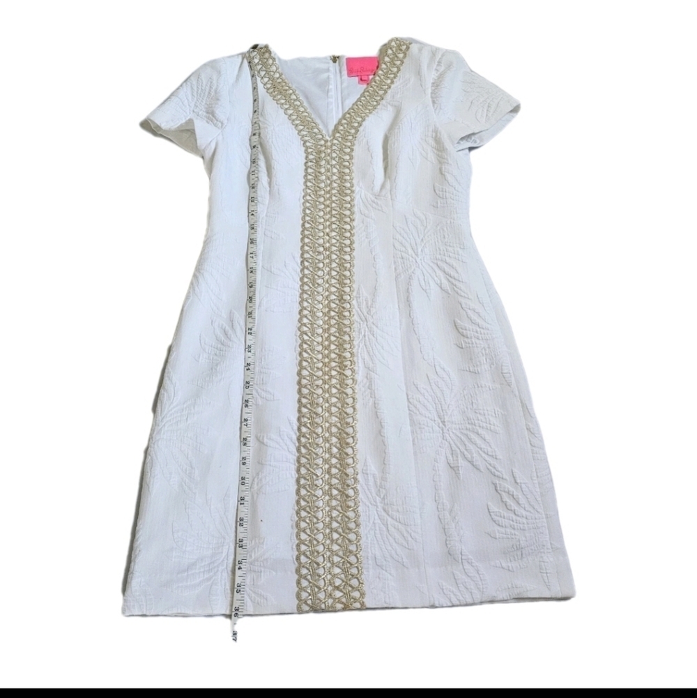 Lilly Pulitzer White and Gold Arie Stretch Short Minimal Luxury Shift Dress SZ 8 - Picture 10 of 16